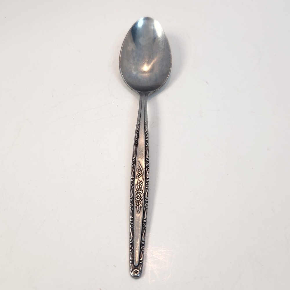 Interpur Satin Stainless INR3 Floral Rose Scroll Black Acc PLACE SOUP SPOON 7.5"